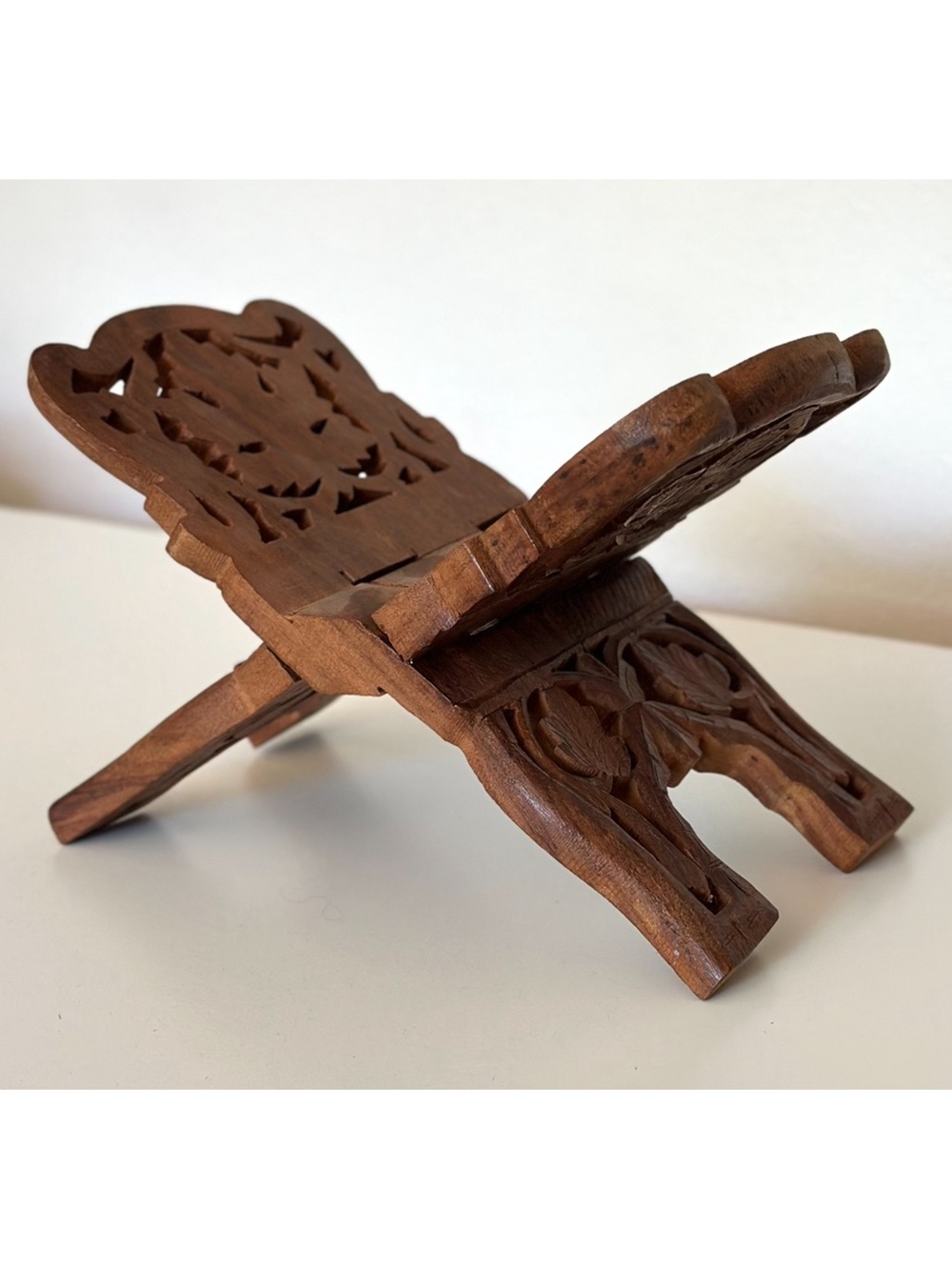 Vintage Hand Carved Wooden Collapsible Book Rest Display